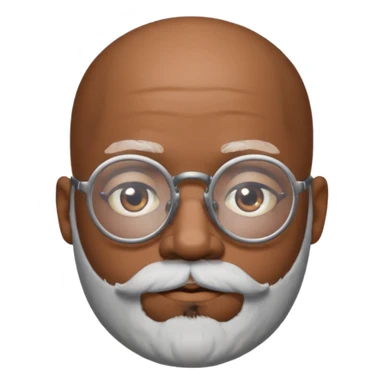 African american male, bald, salt and pepper beard. Round face, glasses sticker