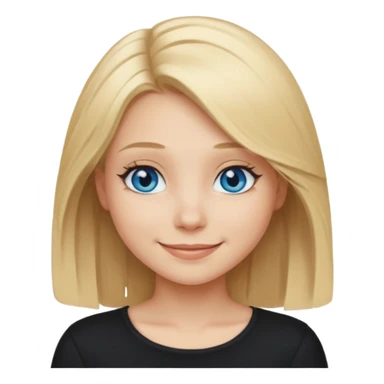 a new character a girl with shoulder length blonde hair wearing black clothes and wearing a cheeky smile she has blue eyes sticker