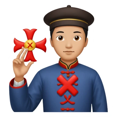 qing empire man holding a red x to a non-qing empire man sticker