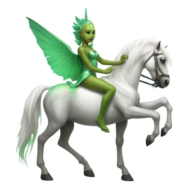 a green amazon alien woman on a white unicorn sticker