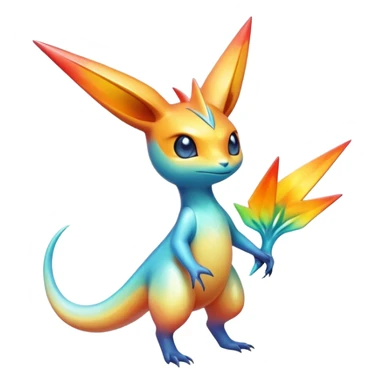 Colorful Shiny Exotic Victini-Salandit-Aurorus-Fakémon-hybrid-creature (full body)  sticker