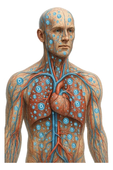 OSSIGENO FLUTTUA IN UN CORPO UMANO ANATOMICO, IPERREALISTICO 4K sticker