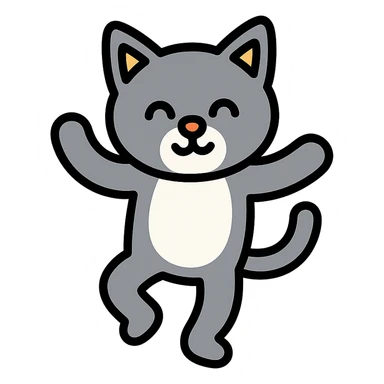 A grey cat with a white breast is dancing sticker