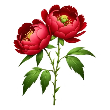 bouquet red Peony, luxuriant, stem, leaf, bud sticker