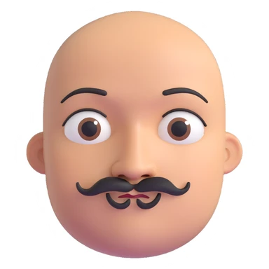 Bald man with smooth oval head, indigenous facial features, 37 years old, with only a mustache and thin beard connecting chin to lips, memoji style sticker