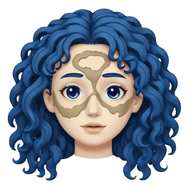 messy clay mask curly long dark blue hair sticker