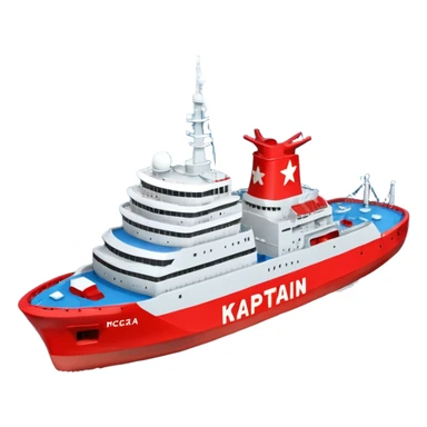 Realistic 3D icon of icebreaker "Kapitan Krutov" (grey hull, red star, white superstructure, "РОСМОРПОРТ" lettering). Soft winter lighting, 3/4 aerial view. Fractured blue ice, white background. High detail, photorealistic GSON style. sticker