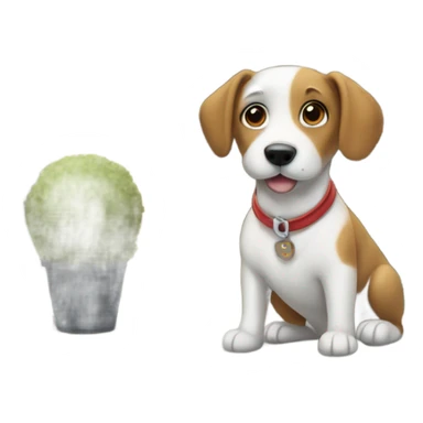 cute dog waiting in front of a store sticker