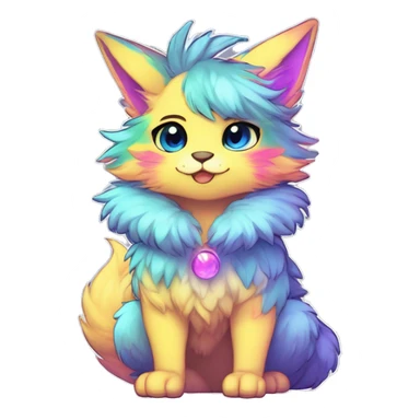 Anthro Scalie Fluffy Cool Cute Magical Shiny Colorful Neon Vibrant Colors Sparkle Kemono-style Chibi Fantasy-Animal-Fakémon-Pokémon-Hybrid Fur Sona Aesthetic Full Body sticker