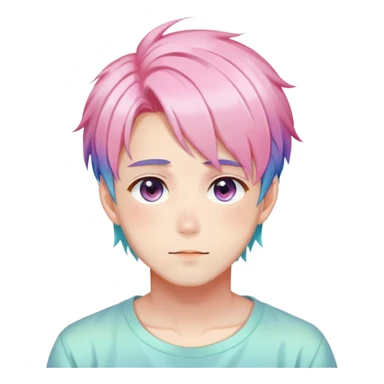Gorgeous romantic anime style shojo man with blushing face aesthetic and pretty colorful shiny gradient pastel hair trending style sticker