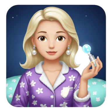 Clean girl aesthetic emoticons, apply skincare products, pearl earrings, glowing skin, pajamas, soft lighting sticker