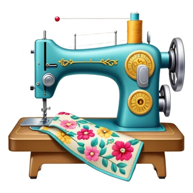 sewing machine with fabric, fashion manufacturing theme sticker
