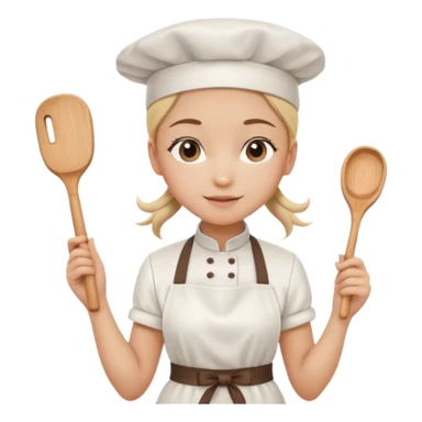 Young female pastry chef - single ponytail, apron, wearing a white hat, holding a rolling pin sticker