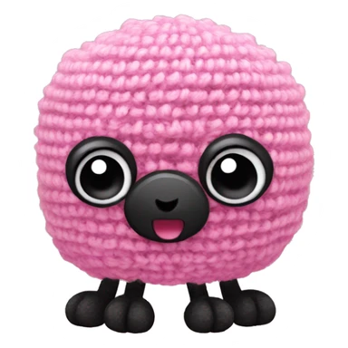 A small pink crocheted creature with a rectangular body, big black eyes, a small black smile, long thin arms and legs, and slightly red cheeks. sticker