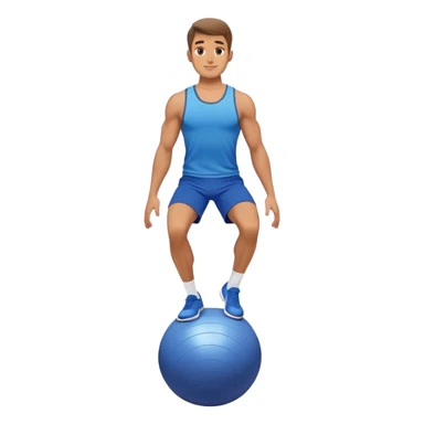 fit man with blue shorts stand on half-stability-ball balance sticker