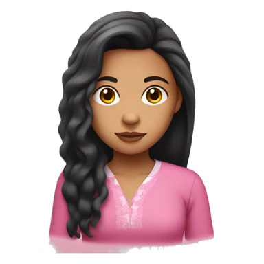 Kalinago girl with straight nose, black wavy hair and pink shirt  sticker