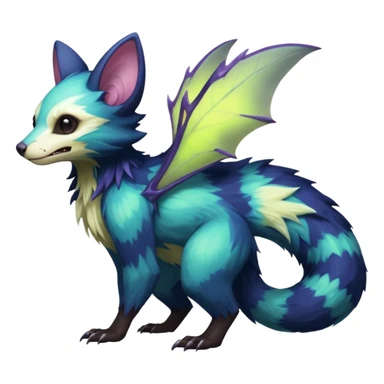 Realistic Sharp mossy elemental detailed Colorful translucent luminescent glowing Trico-Noibat-batty-Sergal-Furret-Ferret-Wolverine-Vernid-furry-fursona-fusion-Fakemon-animal-hybrid-creature, full body sticker