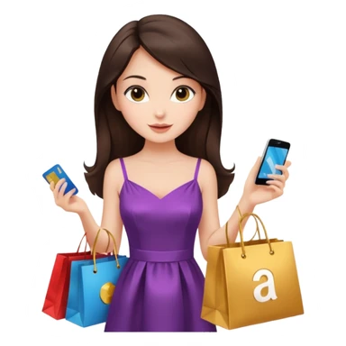 Glam brunette girl calmly choosing one premium shopping bag, giving a small approving nod — quality over quantity sticker