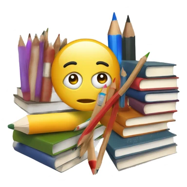 Homework surrounded by books and pencils sticker
