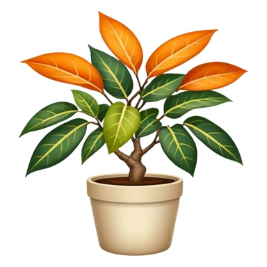 orange Variegated Ficus elastica in a pot sticker