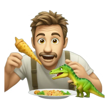 crazy man eating perogis on a dinosaur sticker