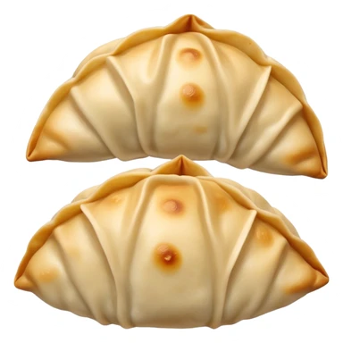 Gyoza Cinematic Realistic Gyoza Dish Emoji, depicted in a close-up view of 1 to 2 delicate dumplings with a crisp, golden exterior and savory filling, rendered with exquisite detail and dynamic lighting. sticker