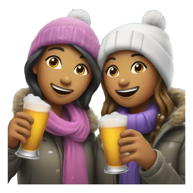 two girls cheers drinks in snow sticker