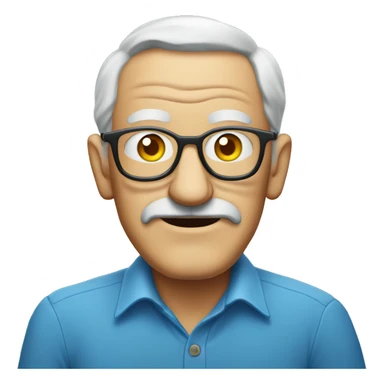 old man blue shirt portrait with beer sticker