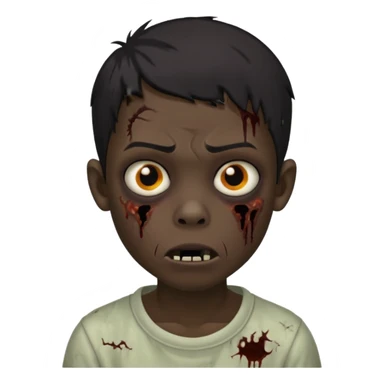 Make a boy zombie with a dark skin and short black hair 4c, spook and creepy expression emoji sticker