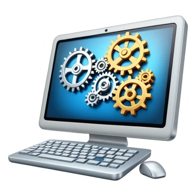 computer with gears representing technology systems in a company sticker