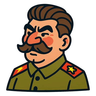 cartoonish caricature of Stalin with exaggerated features sticker