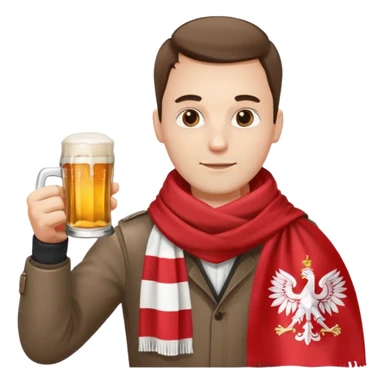 A man wearing a red and white scarf holding a Polish flag in one hand and a beer in the other sticker