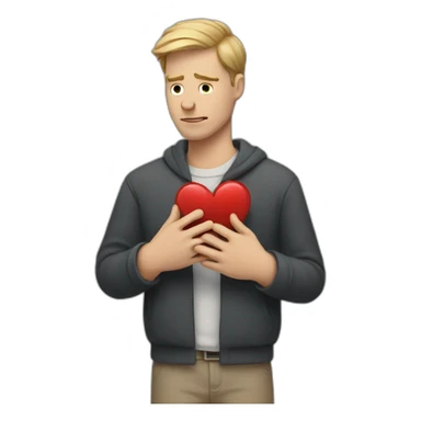 White man holding a broken heart sticker