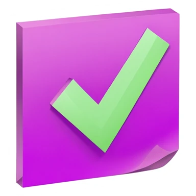 purple post-it note with green checkmark sticker