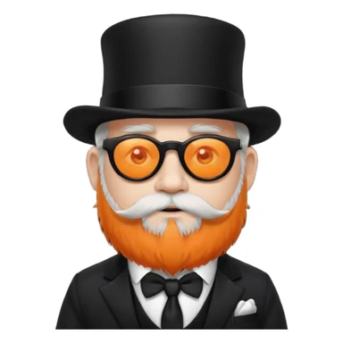 dwarf with a beard, a hairy body black sunglasses and a black top hat on his head. He also has a black tie on his chest. His nose is orange and his skin is pale white. sticker