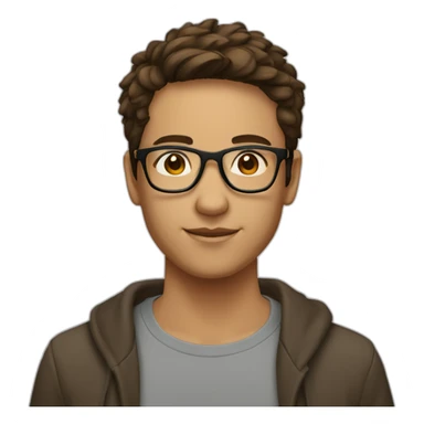 young adult, short brown hair with a mid fade, brown eyes and rimless rectangle glasses sticker