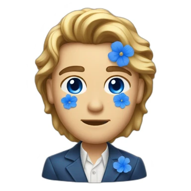a mix between leonardo di caprio and a blue flower sticker