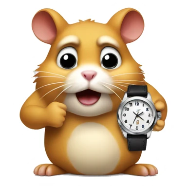 Angry hamster looking at his watch sticker
