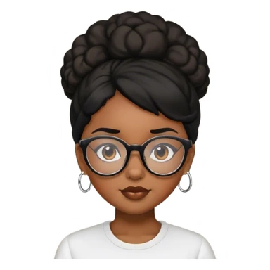 Brown skin girl with black hair with a puff and glasses.  sticker
