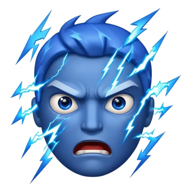 Rayos, centellas y estrellas en una cara color azul con expresiones de furia sticker
