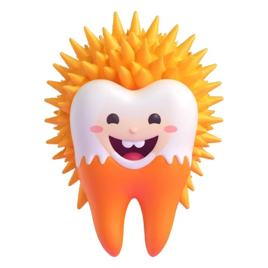 cartoon tooth with spiky hair gel, energetic and cute sticker