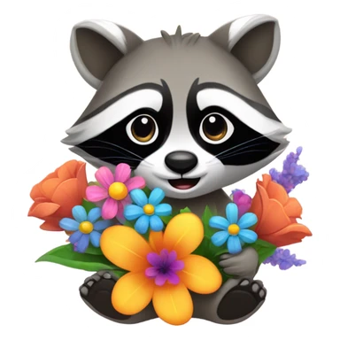 raccoon holding flowers sticker