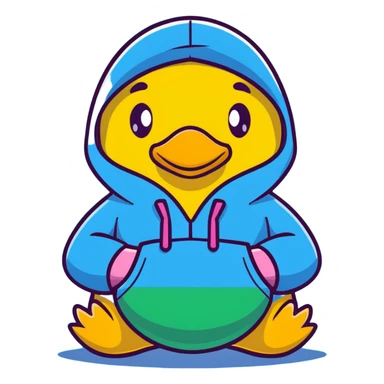 Cute yellow rubber duck wearing a colorful hoodie sticker