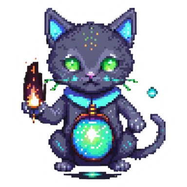 alien cat performing magic with glowing effects sticker