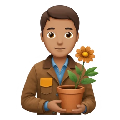 man holding a flower pot in jacket sticker