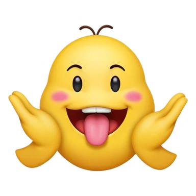 Emoji with little hands coming out of its mouth. The tongue is an arm.  sticker