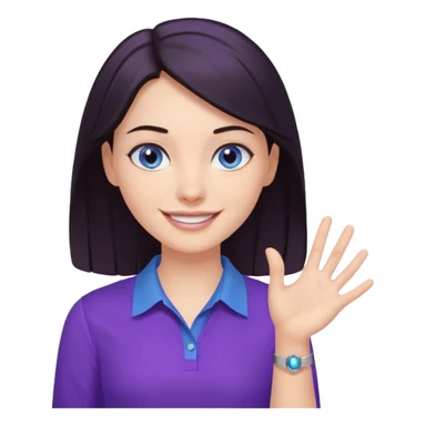 Grinning dark hair woman with blue eyes, wearing purple shirt - explaining something with her hand

 sticker