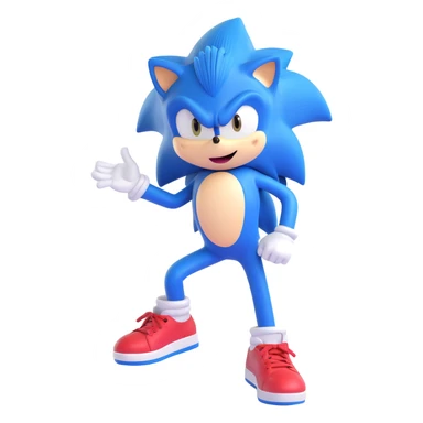 Sonic the Hedgehog, blue cartoon hedgehog with red shoes, energetic pose, 3D emoji style sticker