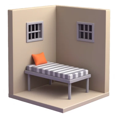 Add a 3D emoji style prison cell background to the image, with smooth shading and vibrant colors. sticker