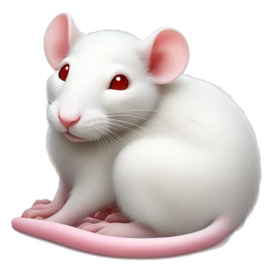 Realistic white rat with small ears, bright red small eyes and baby pink long tail wrapped around body and baby pink paws in sleeping position neutral face eyes open body is lying down curled up asleep but awake sticker